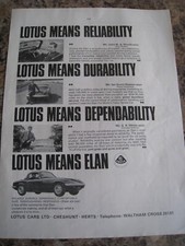LOTUS MEANS  RELIABILITY DURABILITY LOTUS ELAN HERTS 1965 ADVERT A4 FILE 31