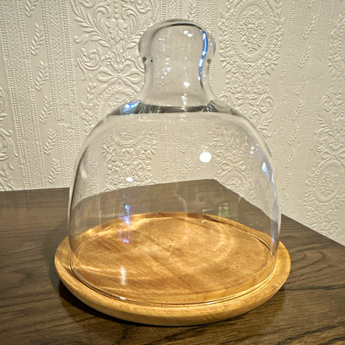 Glass cloche dome wooden - glass,