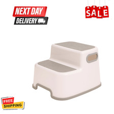 2 x Double Step Stool Non Slip 2 Step Stool Potty Training Bathroom Splash White