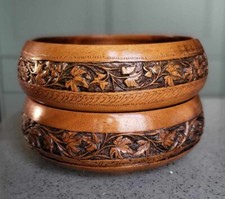Vintage Hand Carved Wooden Bowls Set of 2