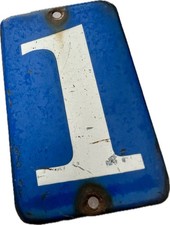 Old Blue Enamel Porcelain Metal House Door Number Street Sign Plate 1 Or 11 Old