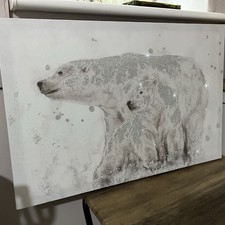 Light up Christmas glitter polar bear canvas print picture 60x40”