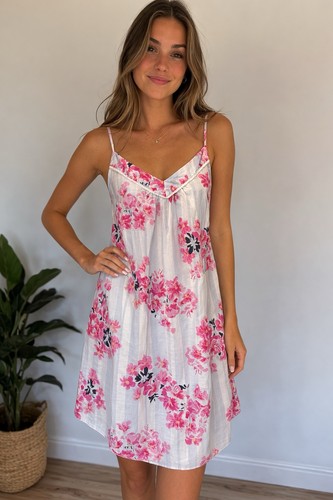 Pink floral nightgown - pink,