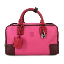 LOEWE Amazona 28 Handbag Leather Pink Bordeaux Red 352.35AA03 Silver Hardware