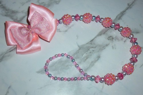 Pink blue gem shamballa - blue, bow