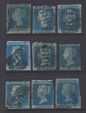 GB ?? Queen Victoria 9 X 2d Blue Stamps Used.