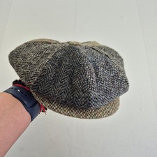 HARRIS TWEED Newsboy Flat Cap 7 1/8 58 cm Multi Grey Mens Wool Patchwork Classic