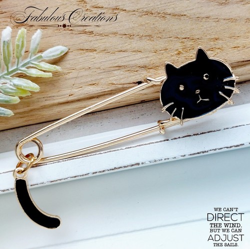 Black cat safety - cat, brooch
