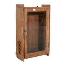 Antique Natural Teak Wall Cabinet – Indian Glass Spice/Medicine Cabinet c1920