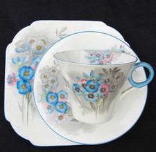 SHELLEY 'NEMESIA' PATTERN (BLUE VERSION) REGENT SHAPE TRIO,  c.1934