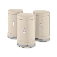 Tower Belle Storage Canisters Set of 3 Tea/Coffee/Sugar, Steel, Cream T826171CHA