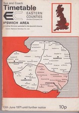 EASTERN COUNTIES BUS TIMETABLE BOOK IPSWICH JUN 1971 WITH ROUTE MAP