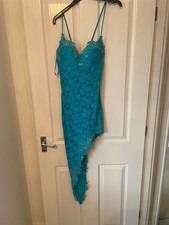 Catwalk Collection luxury lace sequin ruffle teal turquoise prom dress 12 / 14