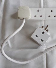 4x Gang Trailing Lead Extension Socket white plug and 13a 2way plug Ext Sock SET