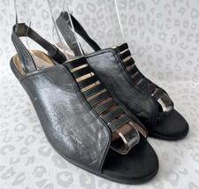 Clarks Springers Size 5.5 Black Open Toe Shoes Sandals Block Heel Stretch USED