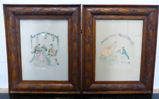 Pair Oak Framed Original Paintings Engagement Dancing 12.25" x 10.25"