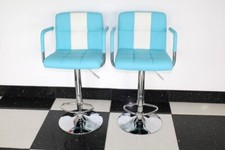 American 50s Diner Furniture 2 X Blue Stools With Armrest