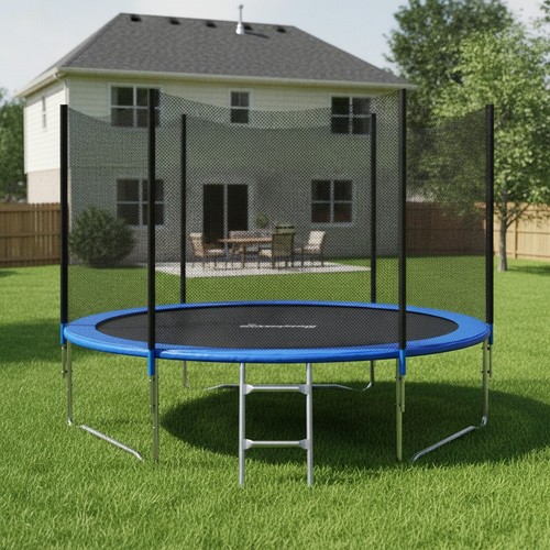 10ft blue round trampoline set - round,