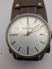 Kahuna Men’s Brown Leather Cuff Watch – Large Round Silver Dial Quartz (Working)