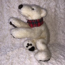 Vintage Russ Berrie “Glacier” The Woolly Polar Bear Soft Plush Toy Tartan Scarf