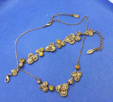 Pilgrim Necklace and Bracelet set Tartan fabric Orange Crystals Florals Vtg Look