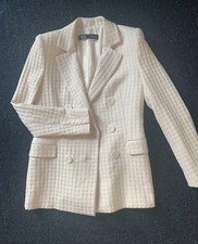 Zara Women's Textured Cream Blazer Double Breasted Blazer Jacket Size S