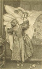 Antique steel engraving; David Desvachez after Alma Tadema; 'The Sisters' 1880