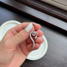 Black & White Diamond 14K White Gold Over Navel Bar Snake Belly Buttong Ring 14G