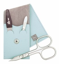 Real Leather Sky-Blue Erbe Solingen Manicure Case Set Kombischere