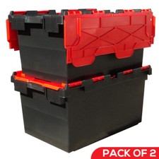 LARGE Plastic Crates Storage Box Containers 80 Litre Black / Red Lid - Pack of 2
