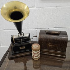 Antique Edison GEM Phonograph w/Original Horn Edison Cone & Cylinder c. 1905