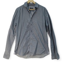 Poggianti 1958 Shirt 40" Chest Medium-Large Men's Blue White Pinstripe Preloved 