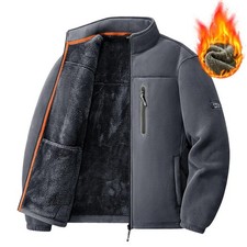 Men’s Thick Fleece Outdoor Jacket Winter Warm Casual Zip Up Long Sleeve Coat