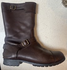 UGG® CHOCOLATE LEATHER BIKER BOOTS  Gershwin UK 8.5 EU 41 US 10 RRP £225