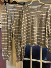 Ladies Grey And White Striped Long Pyjamas Size 22 The Lounge Edit M&S