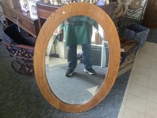 Large late Victorian Oval Mahogany inlay-Finished thick Bevel Edge Mirror c1900