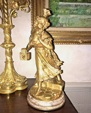 Lecouty Bronze Gold Brass Clock Pendulum French Antique Signed Statue Decor