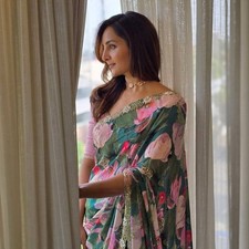 New Bollywood style soft georgette handwork saree party wear organza indian sari