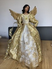 large 16" Angel /fairy Christmas Tree Topper porcelain head/hands gold aa/black