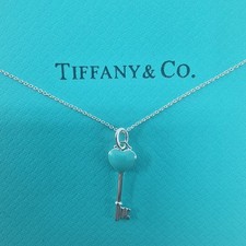 Tiffany & Co. Key Necklace Blue Enamel Heart Key Pendant in Sterling Silver Rare