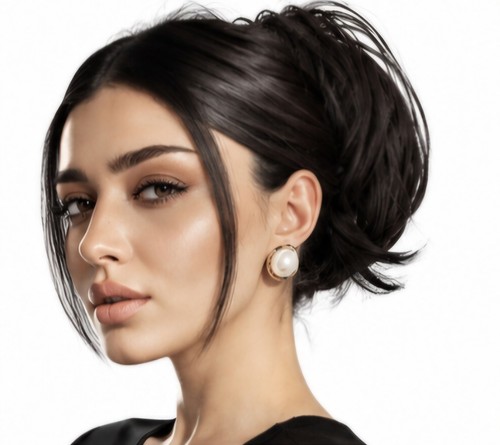 Short black brown hair bun - short,