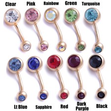 Belly Bar Surgical Steel Double Crystal Gem Navel Bar Button Ring Belly Bars