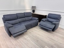 Furniture Village Link Power Recliner 3 Seater And Armchair Navy Blue Microfibre