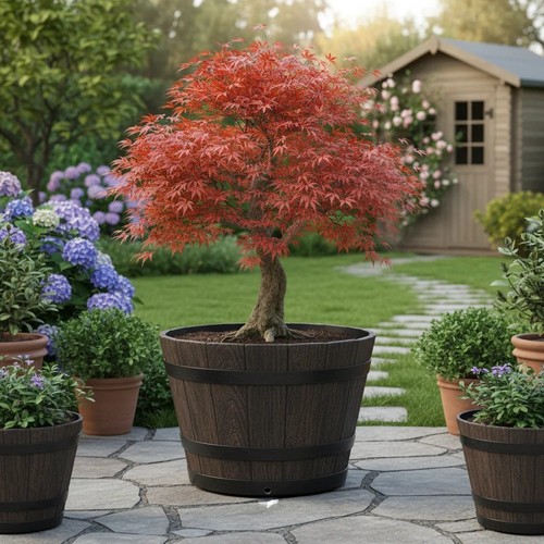 Large wooden barrel planter - barrel,