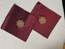 Two Thai Silk Mix Maroon Cushion Covers with Traditional Gold Embroidery  / NEW 