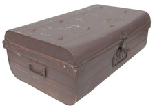 VINTAGE LARGE  70CM WARRANTED BEST STEEL JAPANNED TRAVELLING TRUNK