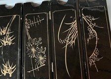 Vintage 4  Panel Japan Laquered Black Pearl Decorated Divider Table Screen
