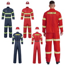 Mens Firefighter Costume Fireman Uniform Outfits Reflective Stripes 4-Piece Suit