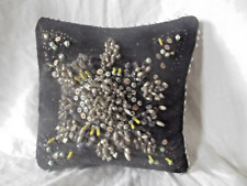 Antique Victorian Sweetheart Pin Cushion Beaded on Black Velvet 17cm square
