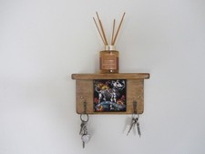 Dog 2 hook key / lead holder wall shelf reclaimed wood Black Mexican tiles